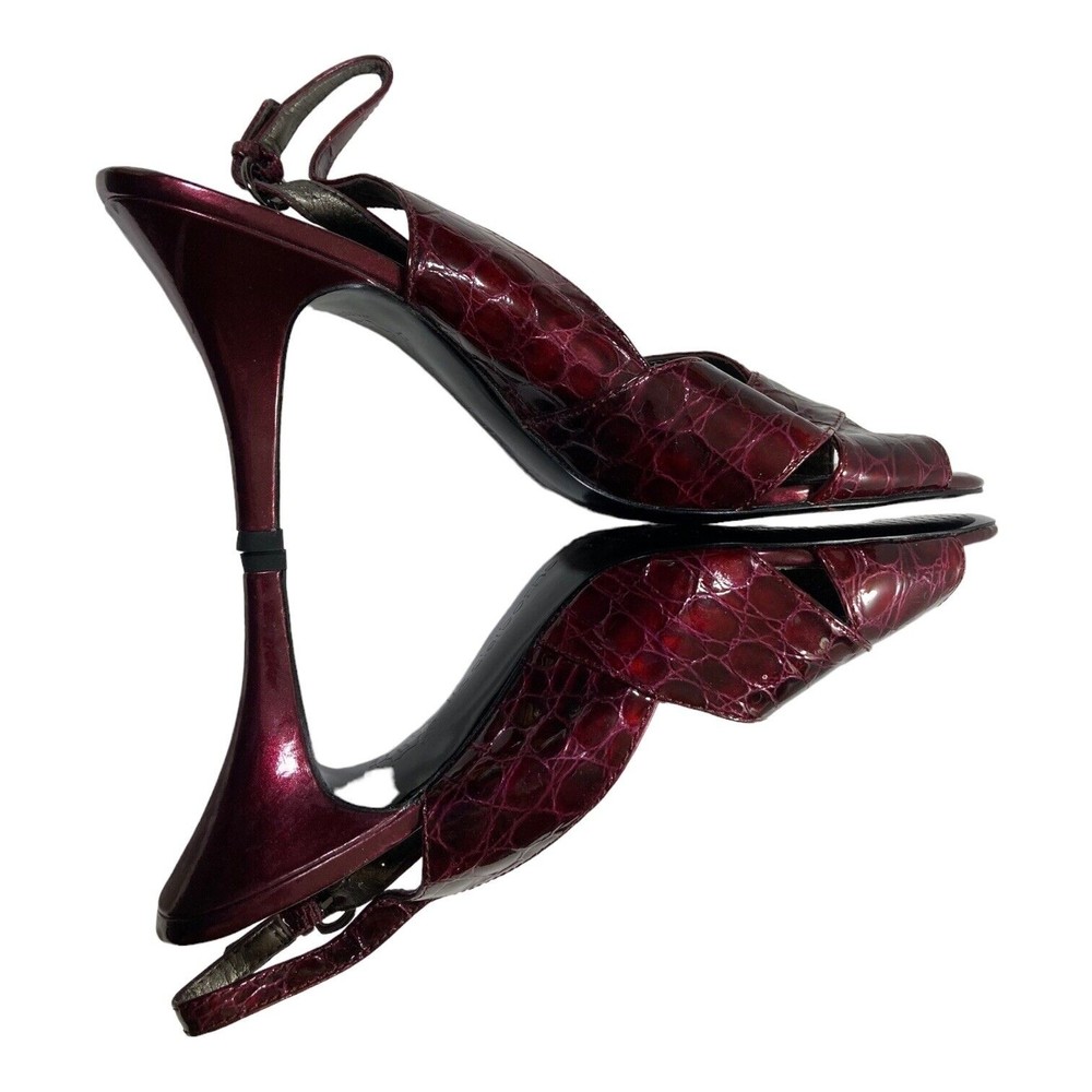 Liz Claiborne Heels Brooke Open Toe Womens 9M Garnet Croc Leather Slingback NWOB - Picture 6 of 10